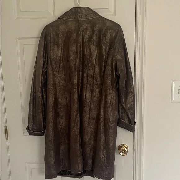 Pamela McCoy Leather Bronze Trench Coat - Picture 6 of 13